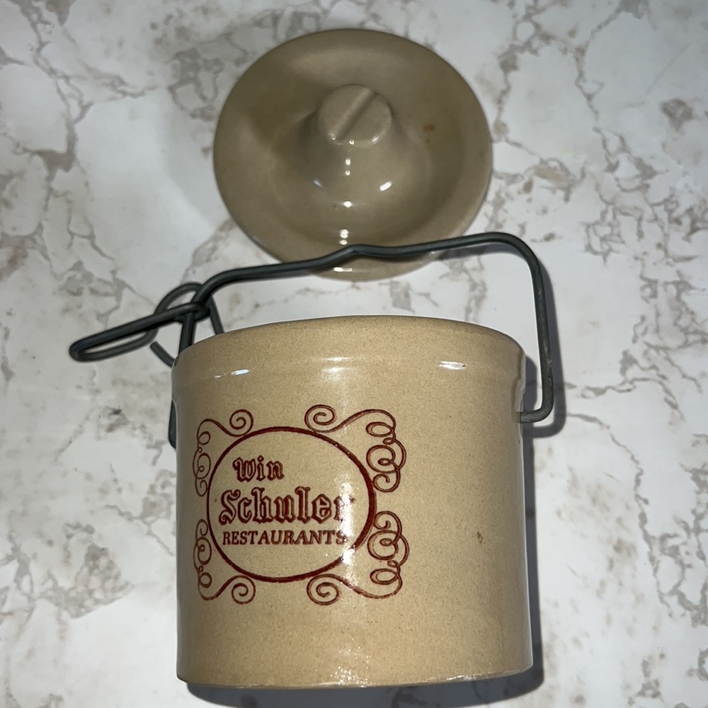 Vintage 70’s Win Schuler Restaurants cheese crock with lid